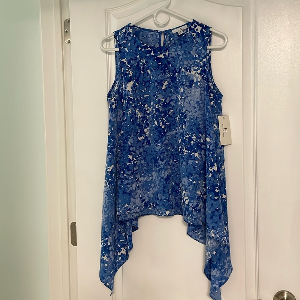 Halston blue and white blouse, size small, new with tags